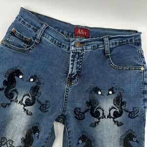 Alice Jeans Womens 30 Blue Rhinestone Embellished Seahorse Flare Y2K Pants